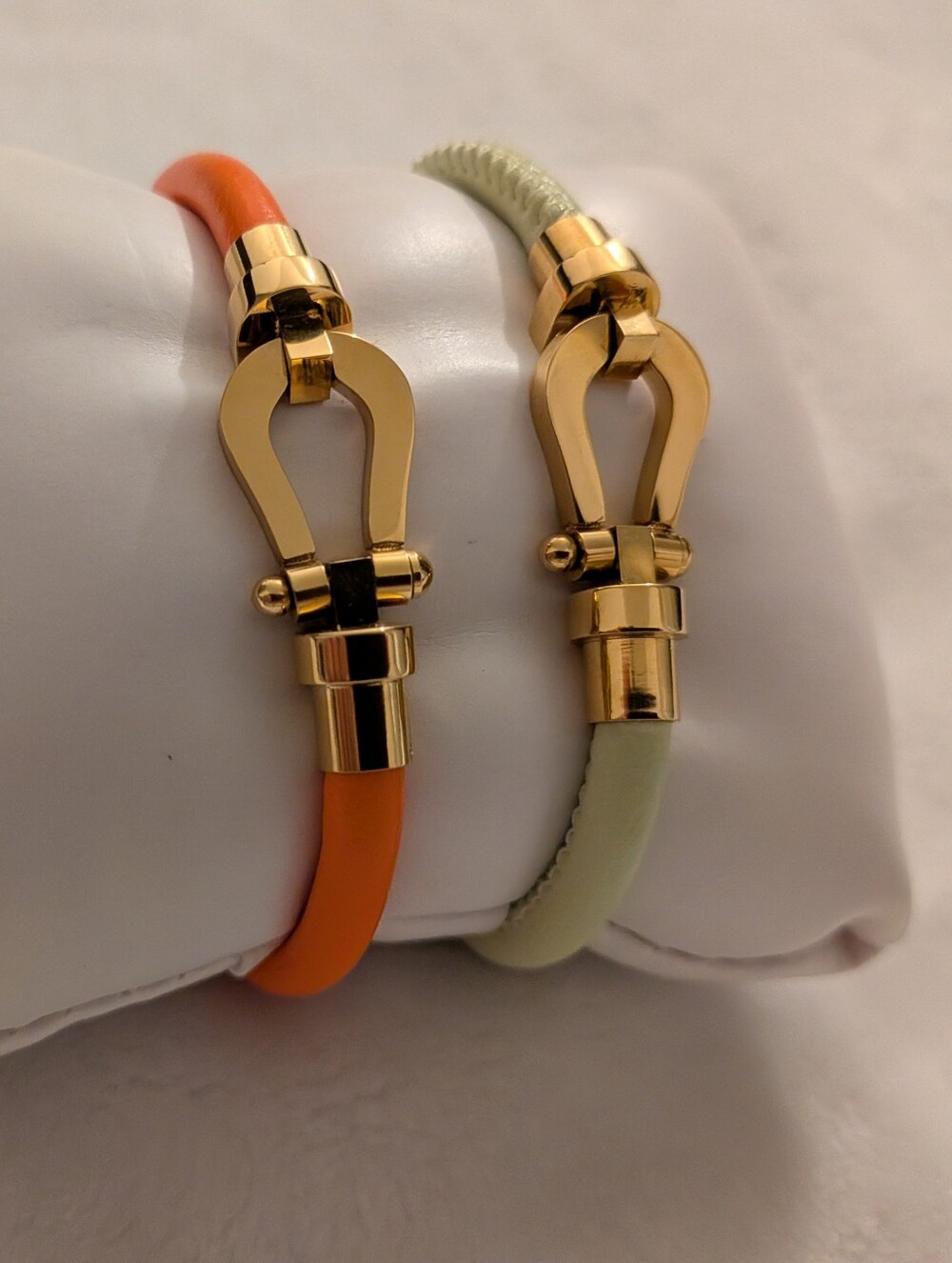 Orange & Mint Green Bracelets – Gold Stainless Steel Clasps – Set of 2